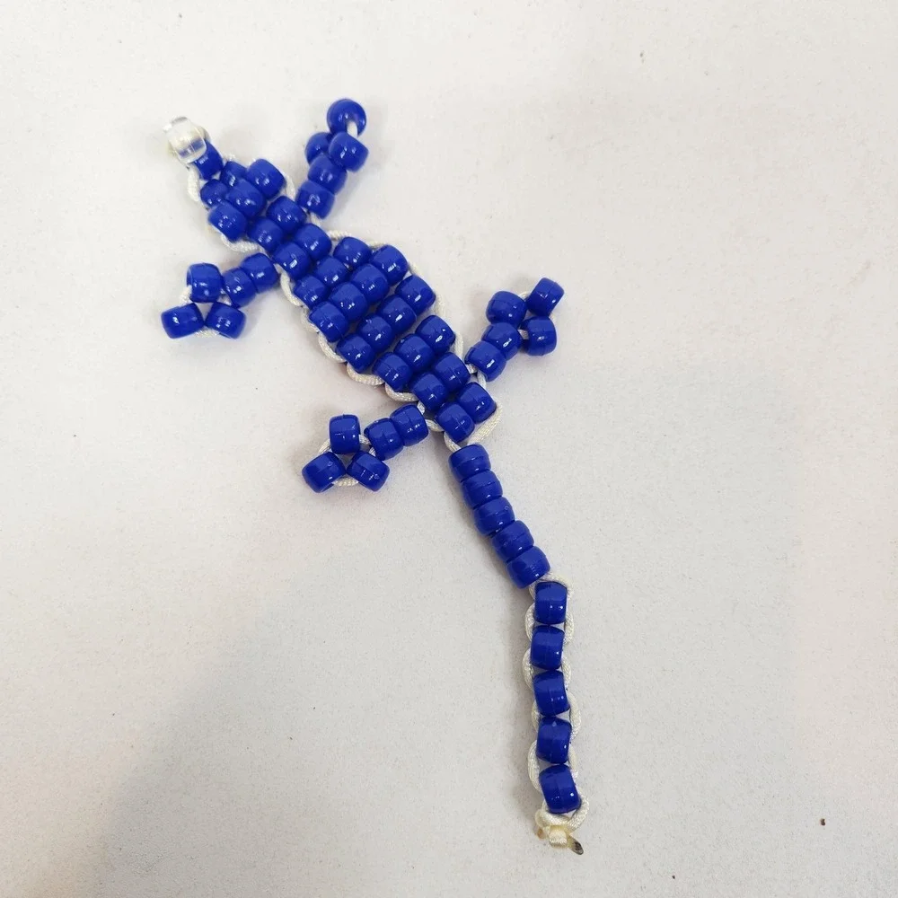 Handmade Pony Beaded Lizard Gecko Keychain Lot Of 5 Multi-Color Plastic Charms